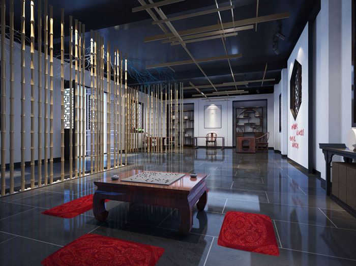 國學(xué)館展廳棋房裝修設(shè)計(jì)案例效果圖