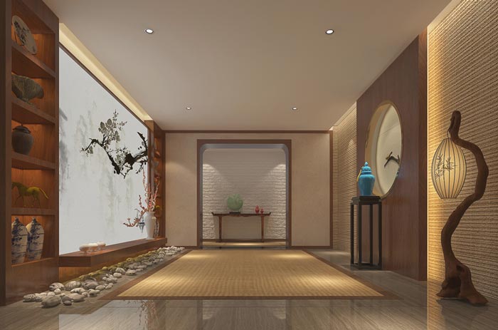 新中式精品酒店前臺裝修設計案例效果圖