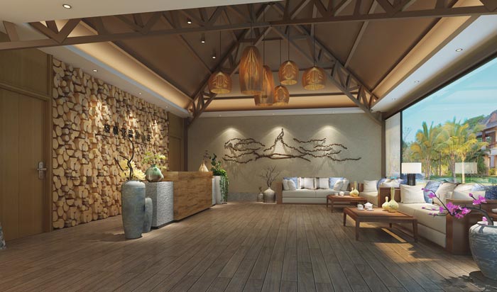 溫泉度假酒店前臺裝修設(shè)計(jì)案例效果圖