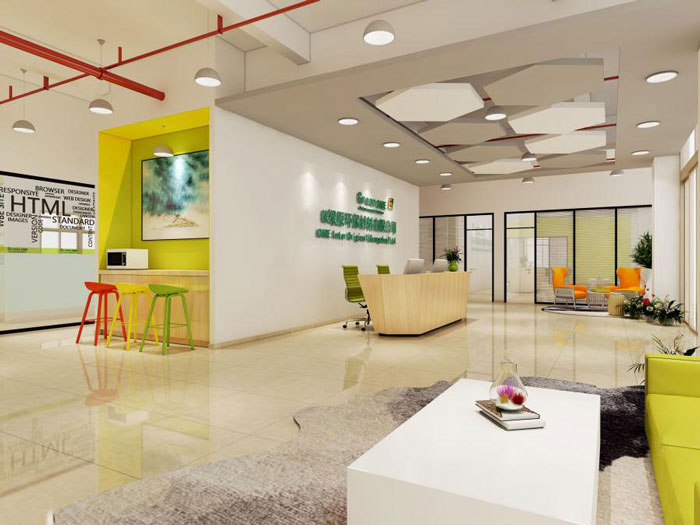 環(huán)保材料公司辦公室前臺裝修設計效果圖