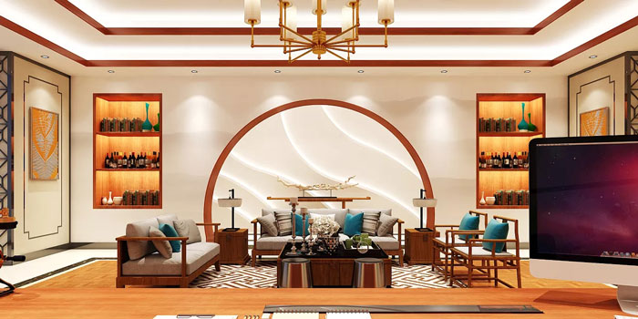 新中式董事長辦公室裝修設(shè)計效果圖