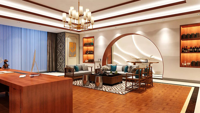 新中式董事長辦公室裝修設(shè)計效果圖