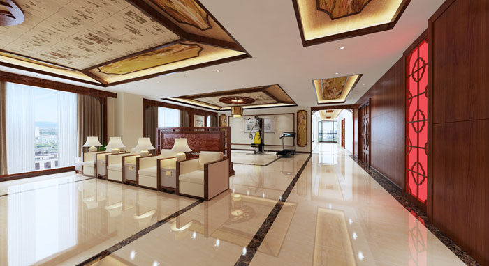 中式辦公會所接待區(qū)裝修設(shè)計效果圖